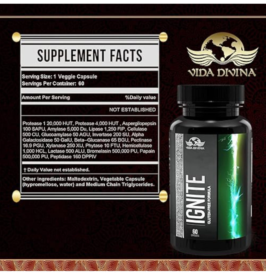 Ignite Vida Divina – Suplemento de enzimas digestivas (60 cápsulas)